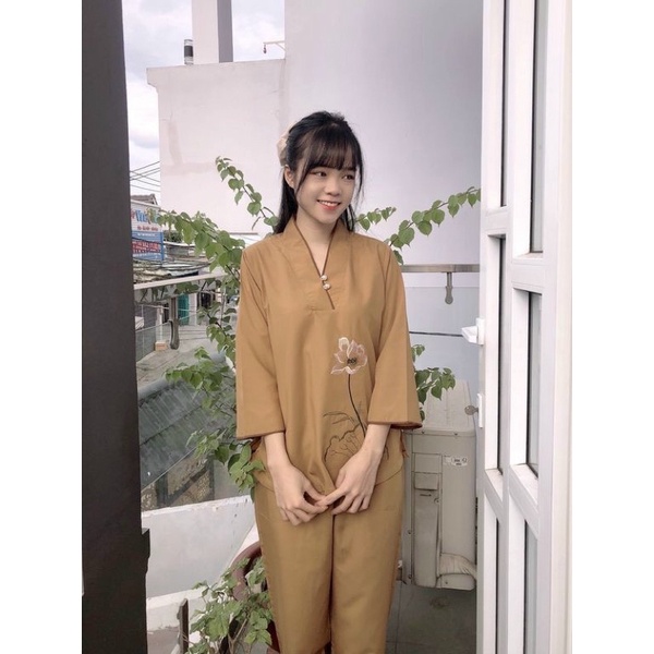 #Đồ lam nữ đi chùa, mẫu # nút ngọc vải kate không co dãn, tay lỡ, đủ size từ 45 đến 70 ký, hàng chuẩn nhiều màu sắc