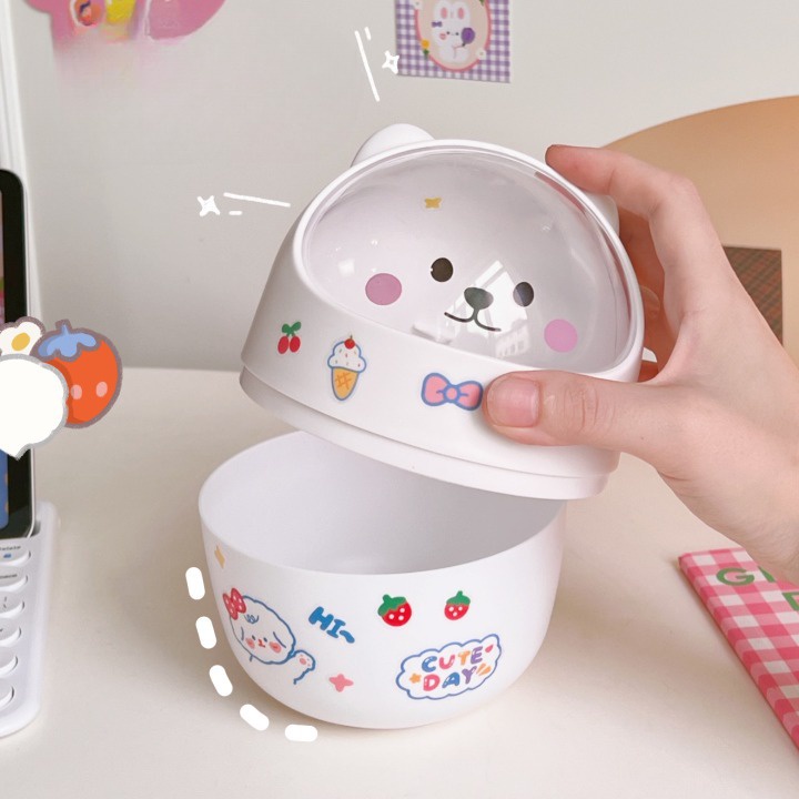 Thùng rác mini để bàn hình gấu dễ thương, sọt rác nhựa nắp lật để văn phòng tiện lợi