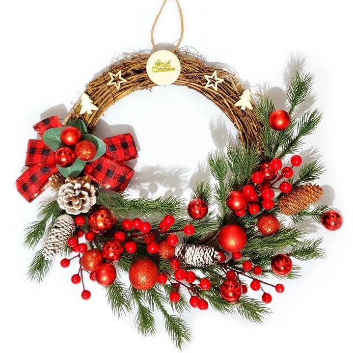 Vòng Hoa Trang Trí Noel D46 size 30cm, Vòng Nguyệt Quế Giáng Sinh