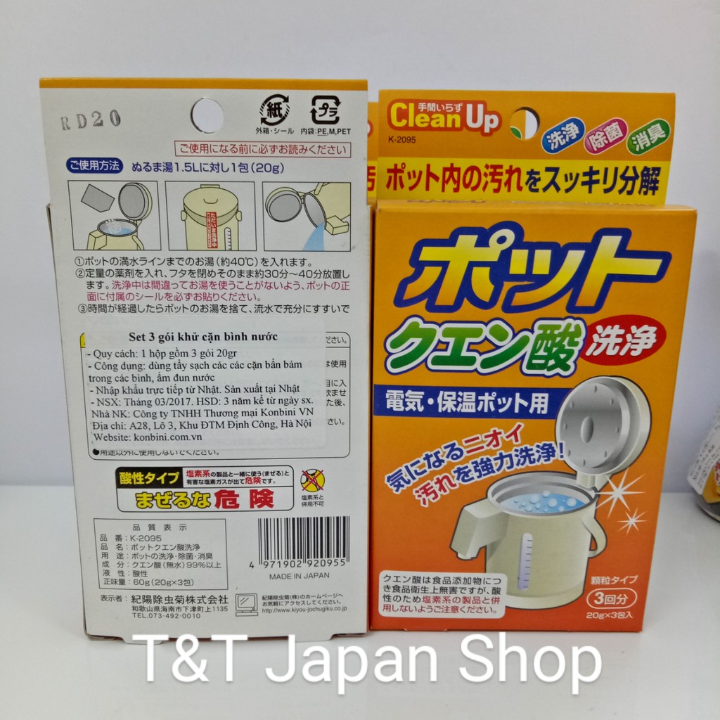 Set 3 gói khử cặn bình nước Nhật Bản