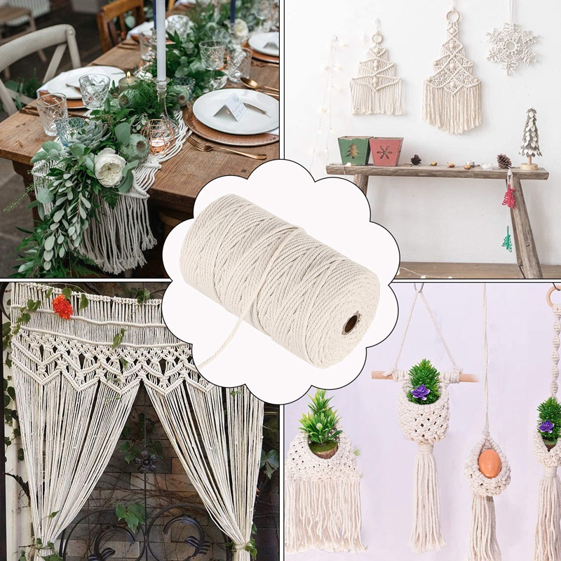 Cuộn Chỉ Cotton 3 mm x 260M Dùng Làm Đồ Thủ Công Treo Tường Trang Trí Phong Cách Boho
