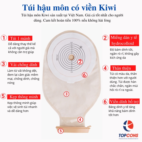 Hộp 10 túi hậu môn 2 viền dính Kiwi Việt Nam