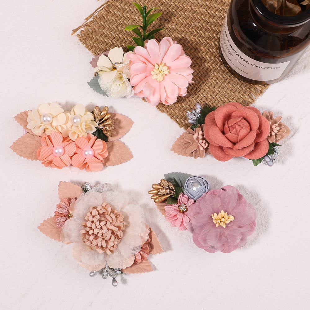 Set 5 kẹp tóc KIDSBOWS hoa vải chiffon đính ngọc trai độc đáo cho bé gái
