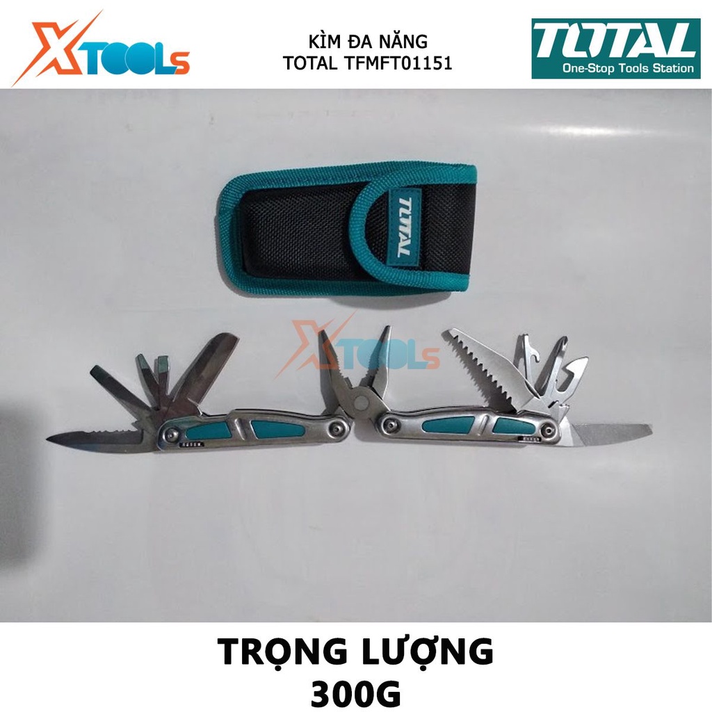 Kìm đa năng TOTAL TFMFT01151 | bộ kềm đa năng Có 15 công dụng cắt kích thước tổng thể 155 mm, Linh kiện bằng thép không