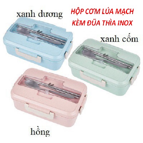 [TẶNG KÈM ĐŨA THÌA INOX] HỘP CƠM 3 NGĂN LÚA MẠCH DÙNG ĐƯỢC TRONG LÒ VI SÓNG