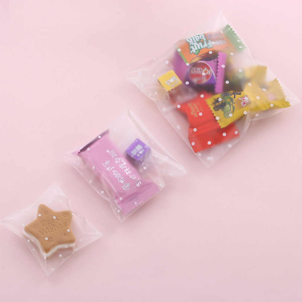 ❀SIMPLE❀ 100pcs Birthday Cookie Bags Self-Adhesive Candy Pockets Packaging Bag Biscuit Wedding Party Dots Frosted Baking Wrapping Supplies