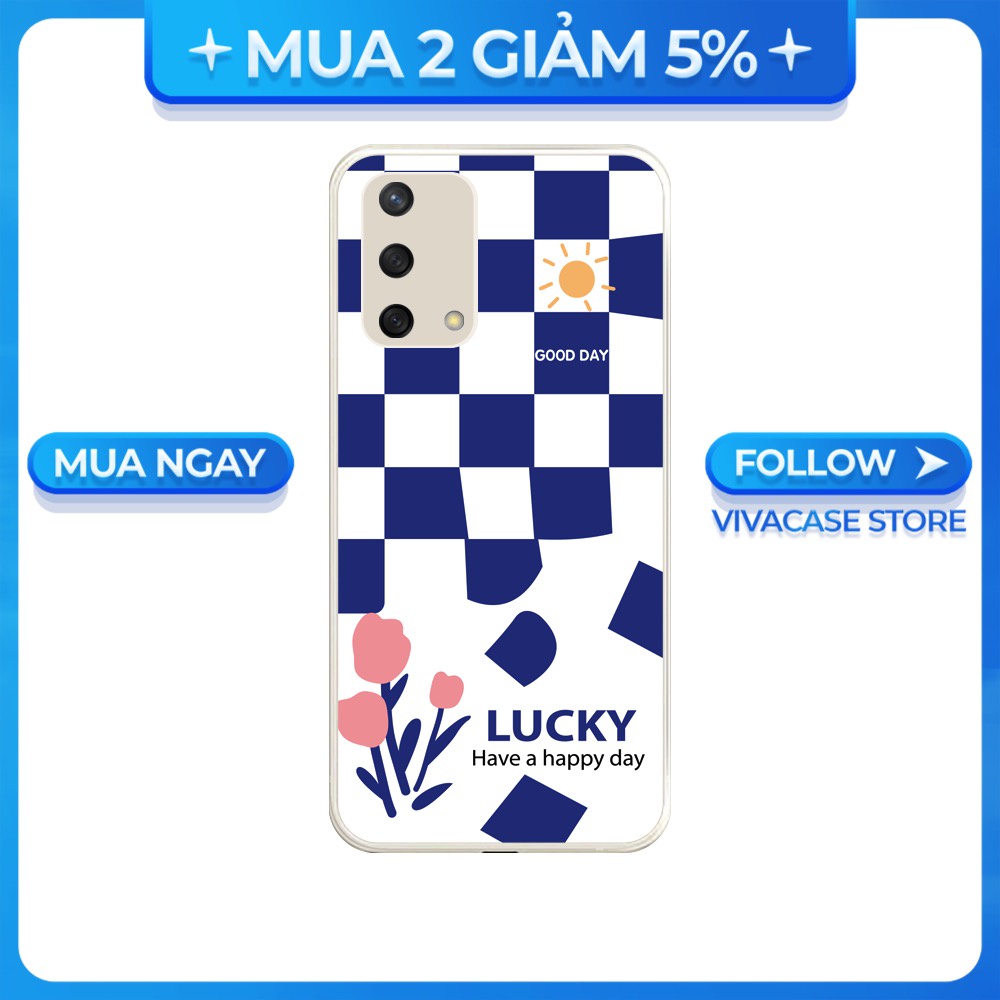 Ốp lưng cạnh vuông OPPO A1K/A5S/A74/A54/....viền bảo vệ camera hình Caro xanh