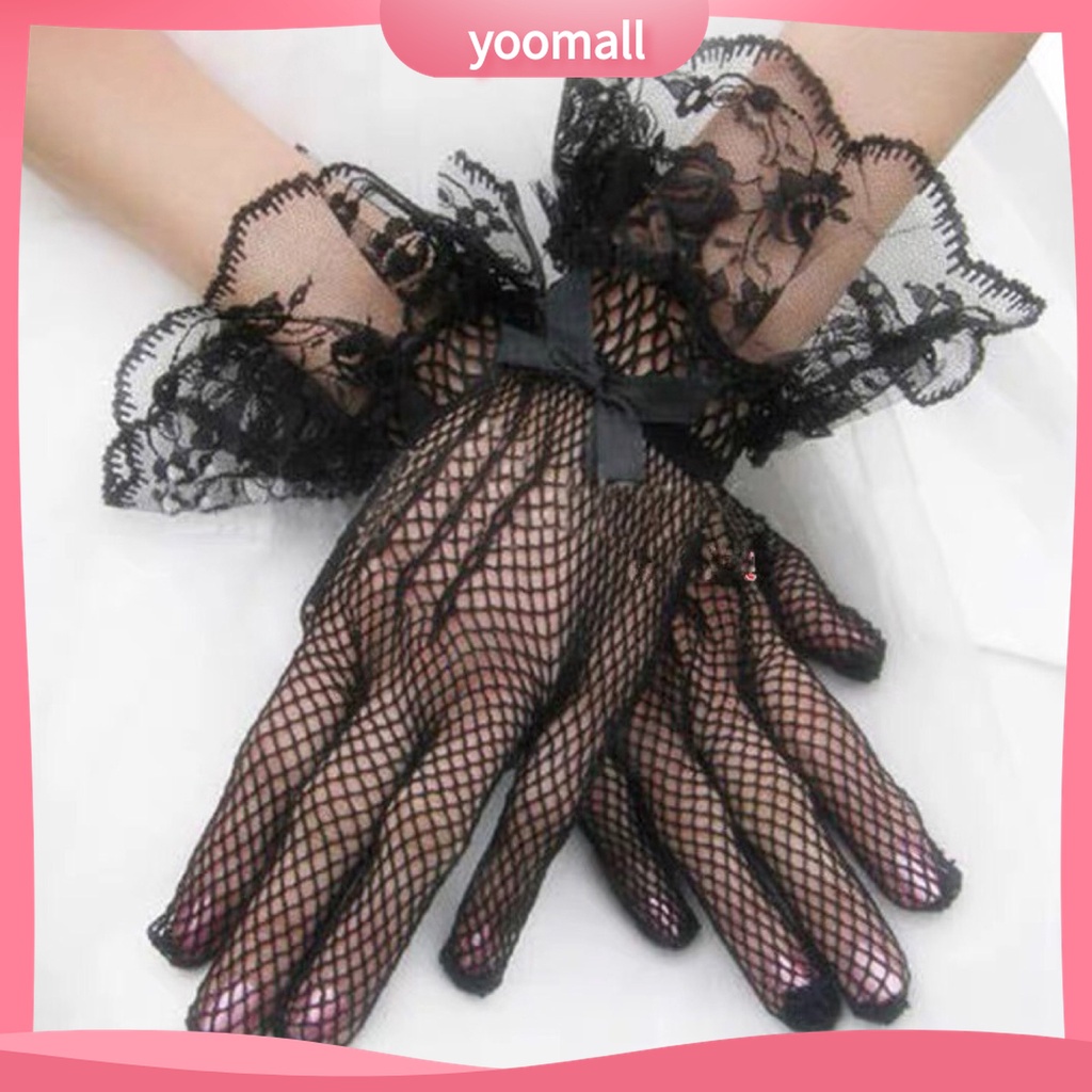 Yomall♡ 1 Đôi Găng Tay Cô Dâu Phối Ren Đính Nơ Thời Trang