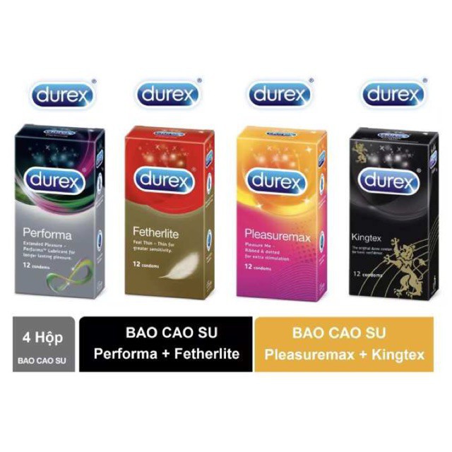 [GIA RẺ] Combo 4 hộp bao cao su Durex perfoma , Fertherlite , Pleasumax , Kinhtex  -CAM KẾT HÀNG CHẤT LƯỢNG TỐT