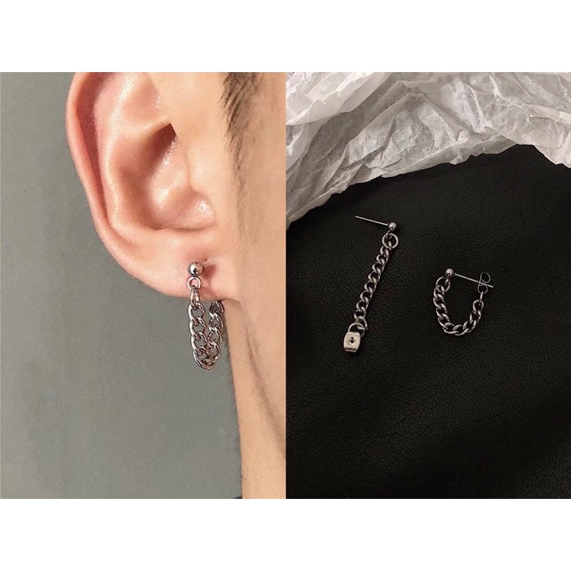 Khuyên tai thép titan nam nữ Unisex chuỗi mắt xích retro không gỉ