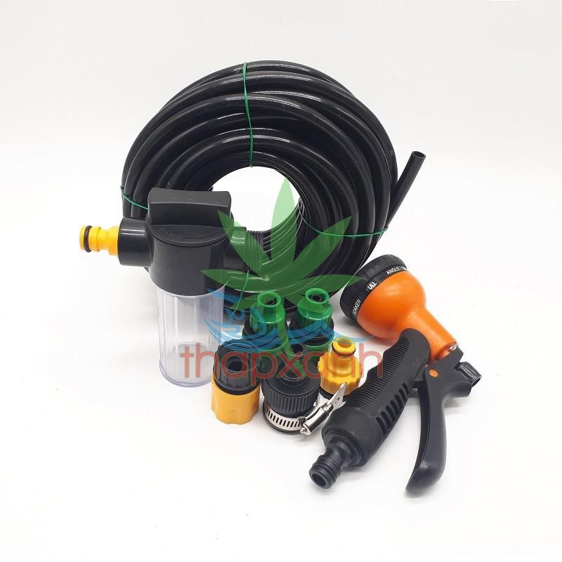 Bộ vòi xịt nước tưới cây, Rửa xe BTN-7202, Vòi 8 in 1 kèm bình xà phòng + 15m dây