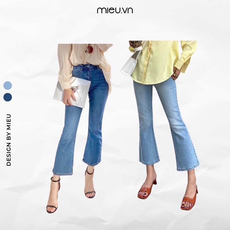 Quần jean nữ lưng cao ống loe nhẹ form Hàn dành cho nữ chân ngắn MIEU - JM12