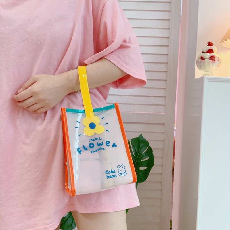 Túi Jelly Trong Suốt In Họa Tiết Hoa / Chữ Nhiều Màu Chống Thấm Nước Có Tay Cầm Tiện Dụng Cho Nữ