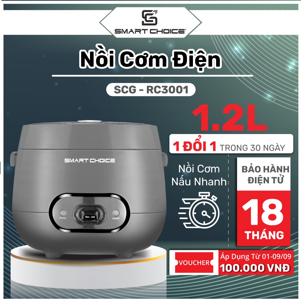 Nồi cơm điện mini Smartchoice SCG-RC3001 1.2L đa năng - Thương hiệu Việt - BẢO HÀNH chính hãng 18 tháng