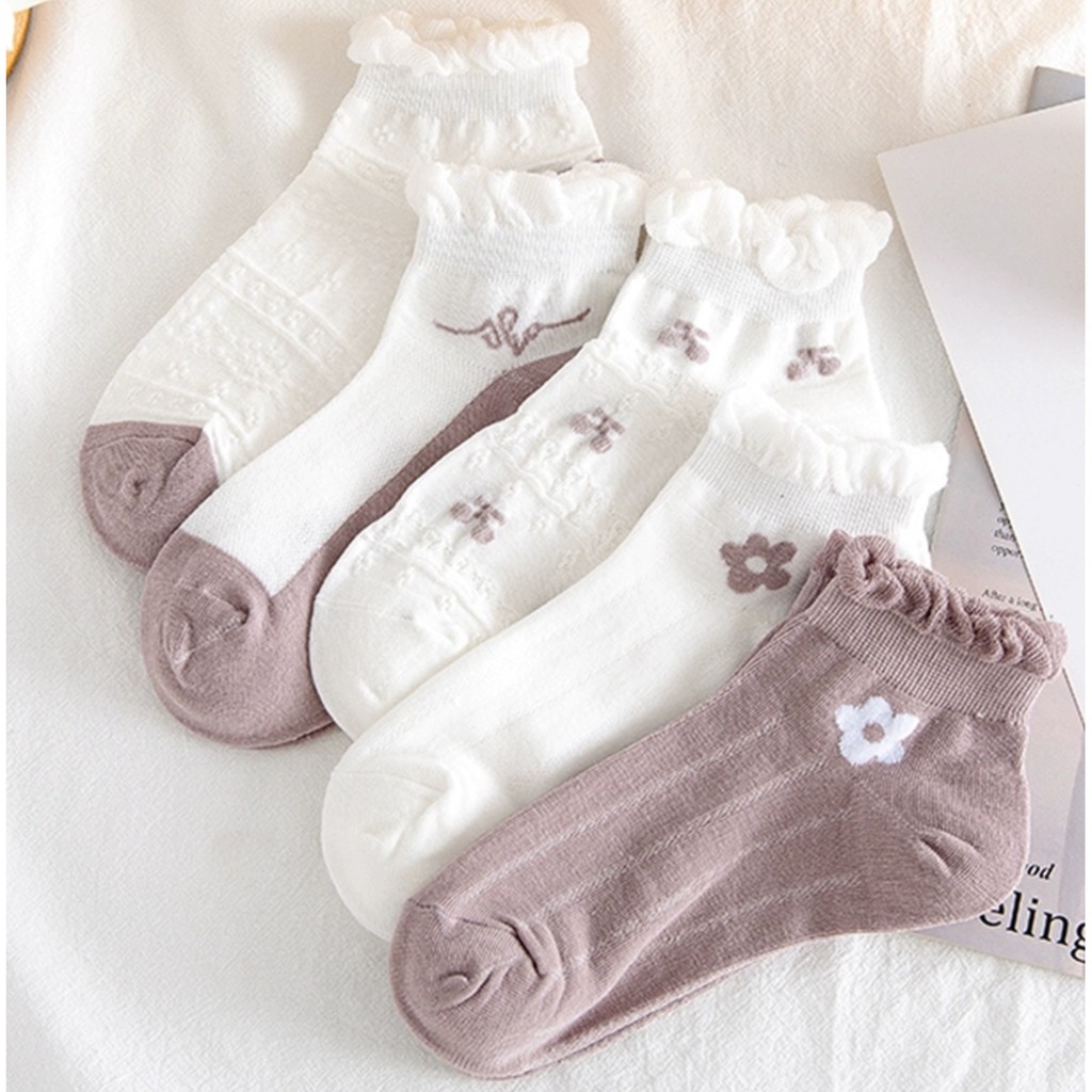 Tất ngắn xoăn tím Dora cotton