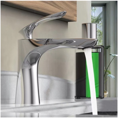 [ Hàng Mới Về ] Vòi lavabo, bồn rửa mặt nóng lạnh kiểu dáng lá liễu bằng đồng mạ inox 20cm dành cho bàn đá
