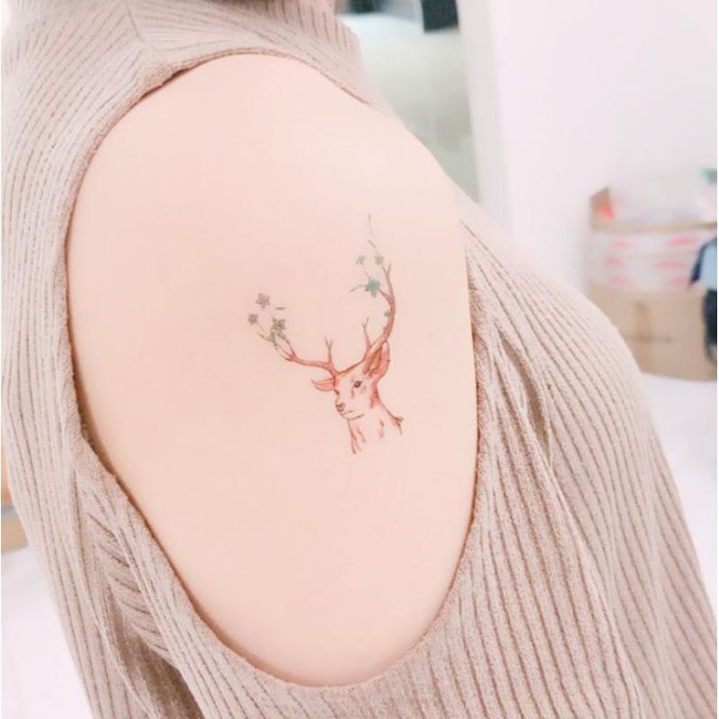 Hình xăm dán tattoo động vật hươu nai.Xăm dán tatoo mini tạm thời, size &lt;10x6cm