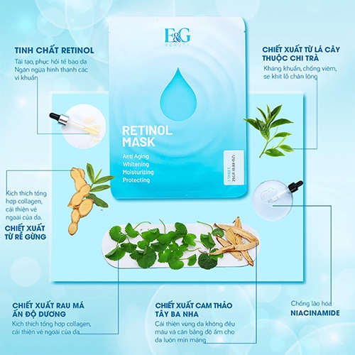 Combo 2 miếng mặt nạ giấy dưỡng da giảm quá trình lão hóa Retinol Mask E&G từ tinh chất thiên nhiên giúp phục hồi da