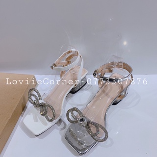 SANDAL CAO GÓT LOVIIECORNER - SANDAL QUAI MẢNH ĐÍNH ĐÁ - SANDAL GÓT VUÔNG 3 PHÂN - SANDAL NỮ NƠ ĐÁ ĐẾ VUÔNG 3CM G201202
