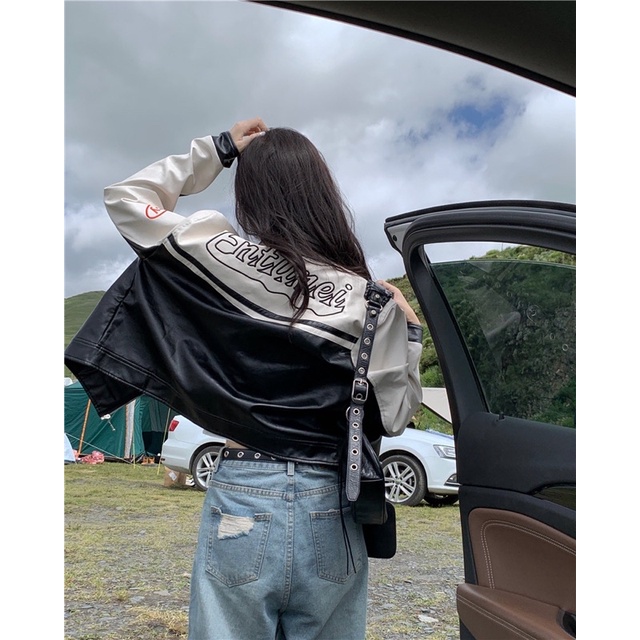 TKLIHN Áo khoác Da Ulzzang phong cách SPORTY GIRL Y2K hot TREND 2022