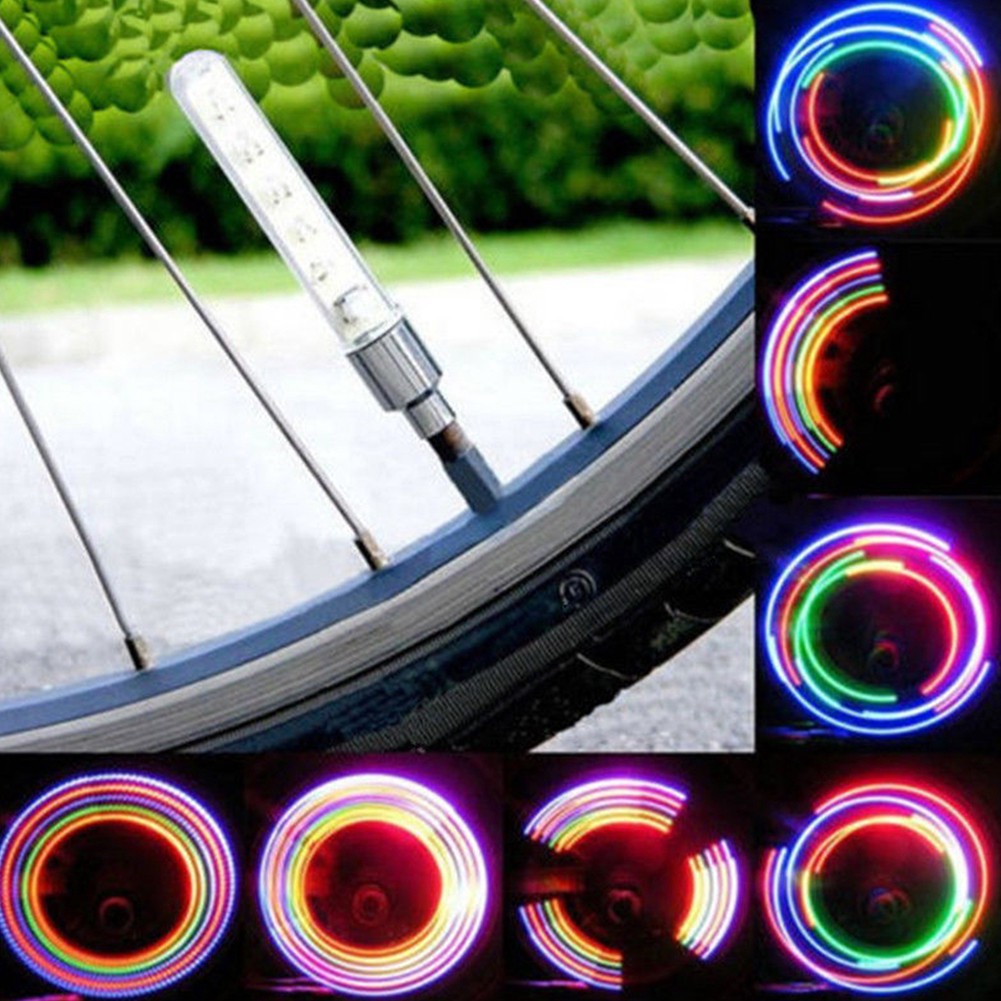Bộ 2 đèn Led gắn van bánh xe đạp trang trí an toàn lấp lánh