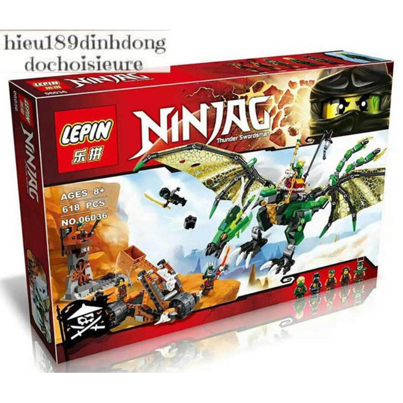 Lắp ráp xếp hình NOT Lego Ninjago Movie 70593 Bela 10526 , Lepin 06036 : Rồng Xanh Lá Của Lloyd 618 mảnh.