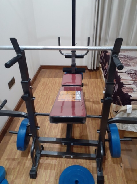 Combo ghế tập tạ đa năng Hoàng Đức Sport XUKI kèm đòn tạ 1,5m và 40kg tạ nhưa