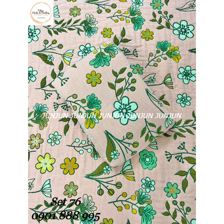 N30_SET Chăn Ga Gối vải Xô Organic cotton dòng cao cấp