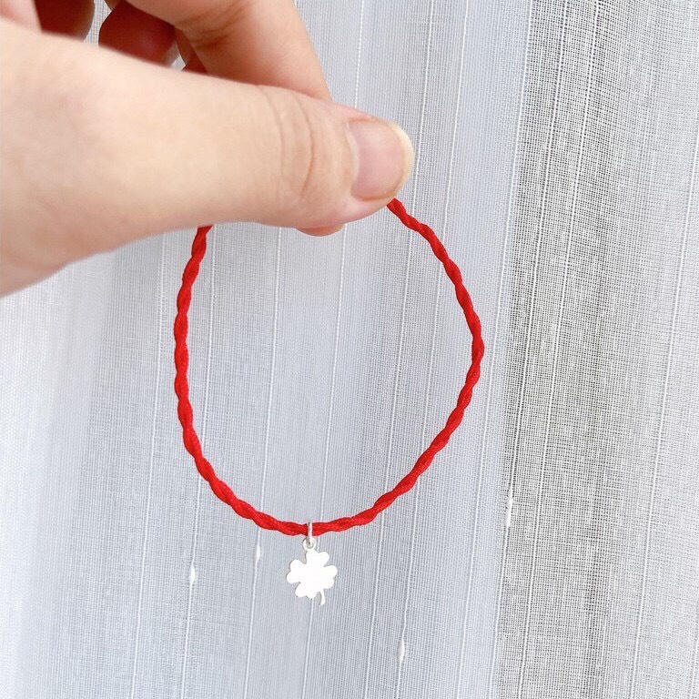 Lắc tay Linh silver, Vòng chỉ đỏ mix charm cỏ bốn lá vs bi bạc 990 may mắn
