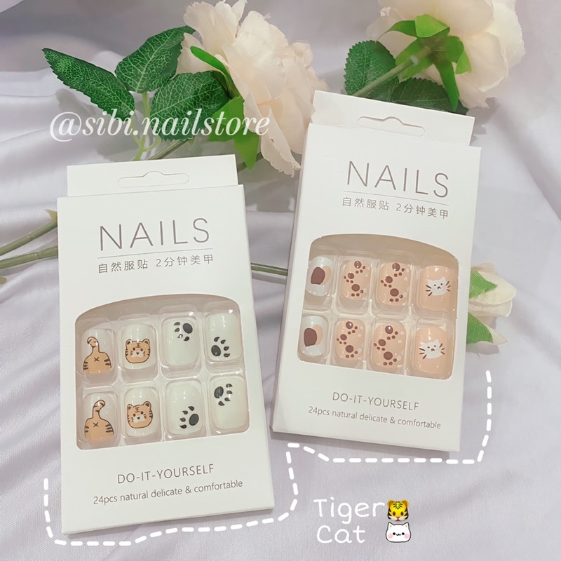 Bộ 24 Móng Tay Giả Gắn Charm Tặng Kèm Dụng Cụ Gắn Móng