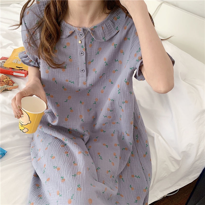 Đồ ngủ Công Chúa Dài Qua Gối Chất Liệu Cotton Phối Lưới Phong Cách Hàn Quốc