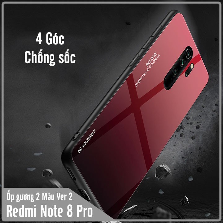 Ốp lưng cho Xiaomi Redmi Note 8 Pro gương cứng 2 màu Gradient Ver 2 , viền TPU dẻo đen