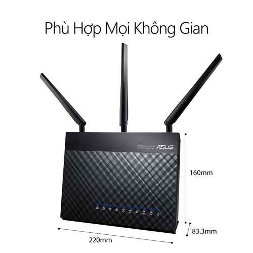 Bộ Phát Wifi AiMesh Asus RT-AC68U Băng Tần Kép AC1900 - Hàng Chính Hãng