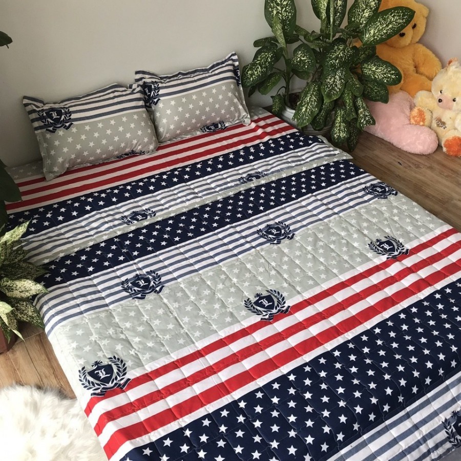 Combo bộ ga chun kèm 2 vỏ gối nằm mẫu CỜ MỸ _ đủ kích thước