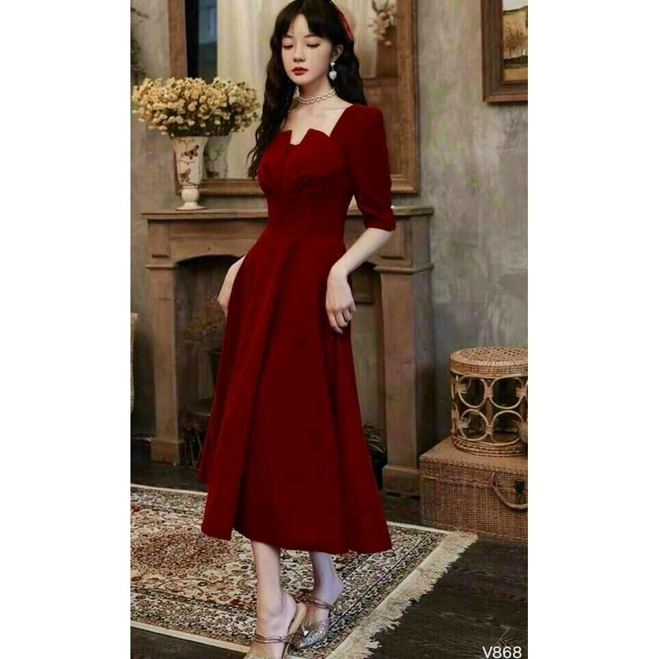 Đầm dự tiệc xếp ly tay lỡ phong cách sang chảnh dáng xòe