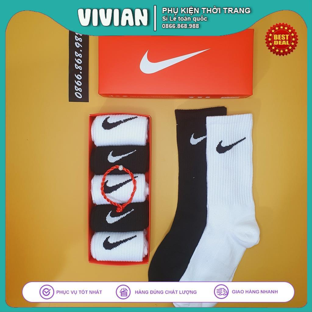 Vớ NIKE Cổ cao [ Hộp 5 đôi ] Tất dệt kim cao cổ, Hàng Cotton dày dặn, kháng khuẩn, thấm hút mồ hôi