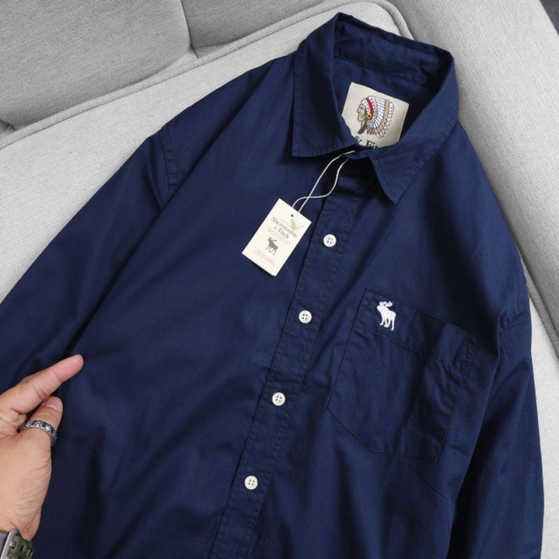 Áo sơ mi nam trơn công sở dài tay cotton màu xanh đen