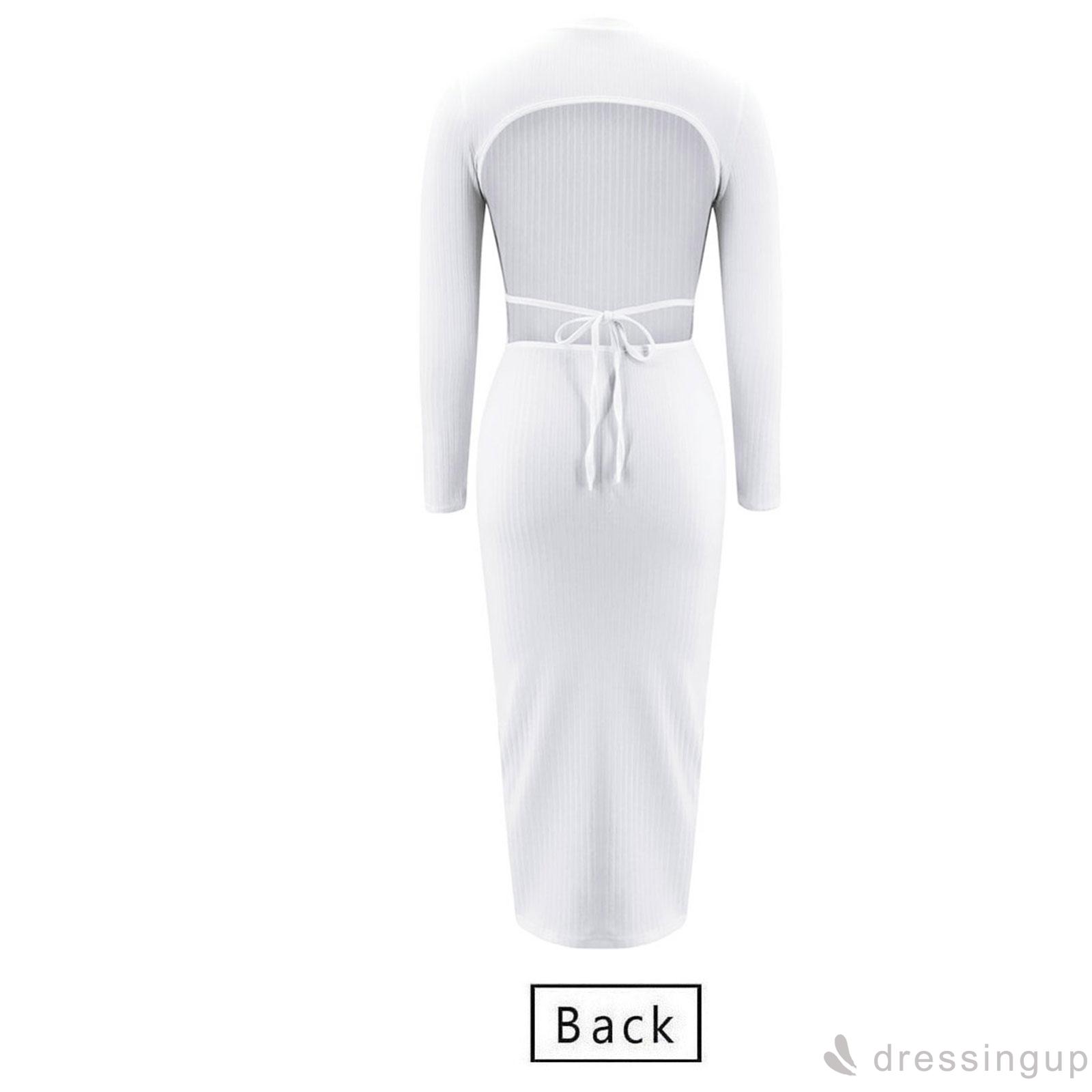 Đầm Tay Dài Màu Trơn Thiết Kế Hở Lưng Quyến Rũ Dành Cho Nữ | BigBuy360 - bigbuy360.vn