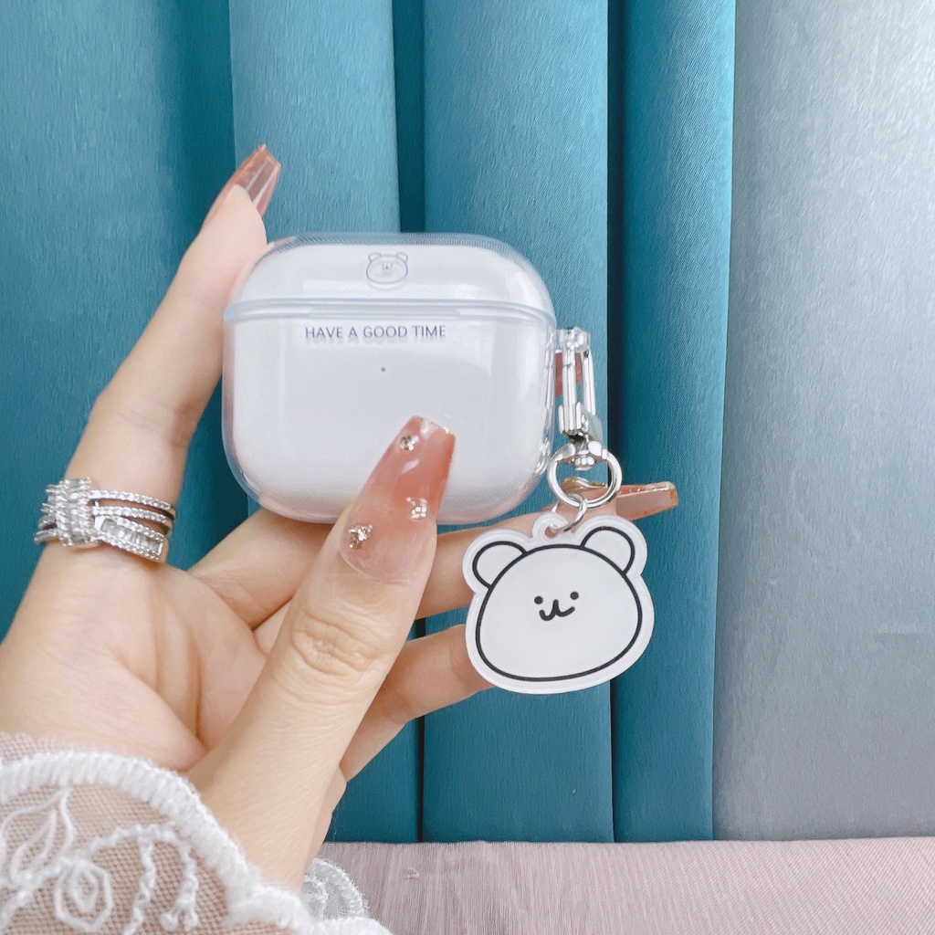 Vỏ Bảo Vệ Hộp Sạc Tai Nghe AirPods3 AirPods3 AirPods2gen Màu Trong Suốt Họa Tiết Đầu Gấu Dễ Thương Ốp