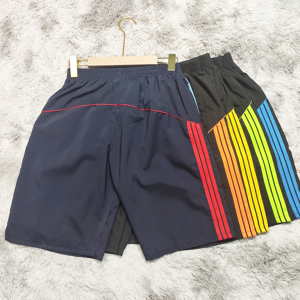 Quần Đùi Nam, Quần Short Nam Thể Thao Vải Dù Gió Phối 3 Sọc Băng Lụa 45-70kg