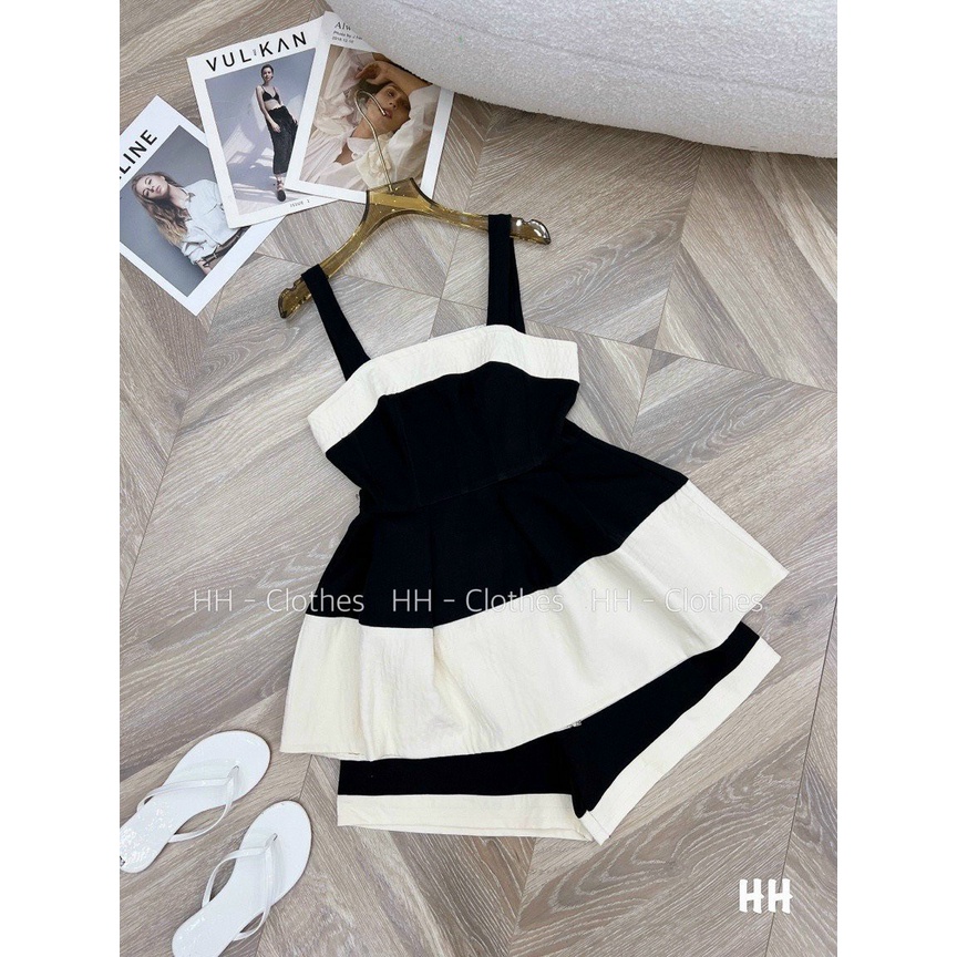 Set đồ nữ đi chơi cá tính, đồ bộ nữ dễ thương với áo hàn quốc 2 dây dáng xòe có mút kèm quần short ngắn