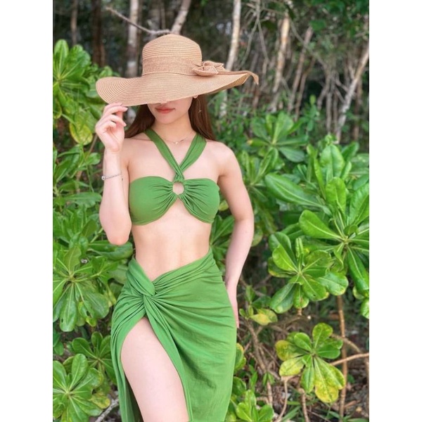 Set bikini áo tắm biển trà xanh