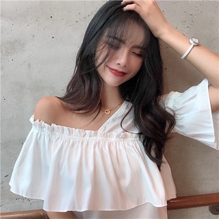 [Có Sẵn] Áo lệch vai trắng dáng xinh(Kèm ảnh thật)