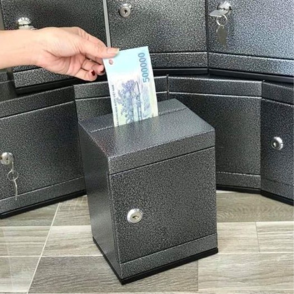 Tủ Sắt Mini - Tủ Tiết Kiệm KHÓA CHÌA (Màu Đen Bạc SIZE NHỎ)