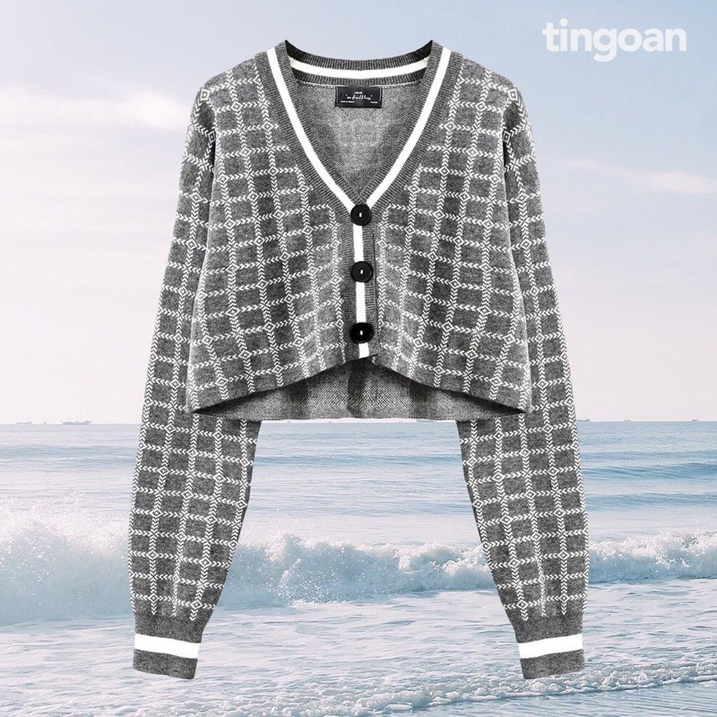 Áo khoác len xù croptop cardigan crop kẻ xám tingoan MISS BLING TOP/GR | BigBuy360 - bigbuy360.vn