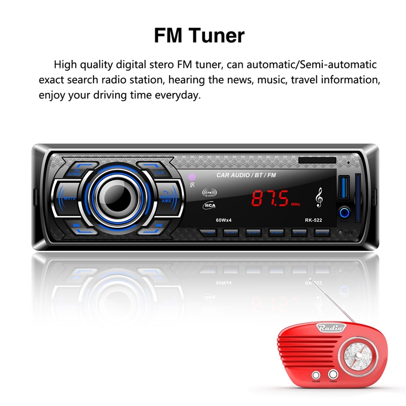 RK522 Đài phát thanh xe hơi Bluetooth kỹ thuật số Máy nghe nhạc MP3 USB / SD / AUX-IN / EQ / FM Radio