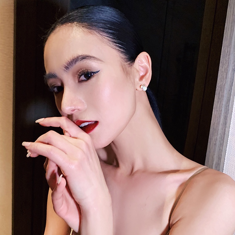 Khuyên Tai Hình Túi Tiền Đính Đá Zircon Sang Trọng Mạ Bạc 925 / Bông Tai