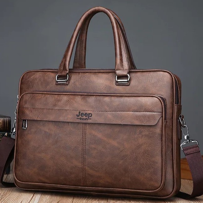 Túi xách cặp da đựng laptop da bò công sở JEEP BULUO T25 (Nâu đậm-Nâu sáng-Đen) | BigBuy360 - bigbuy360.vn