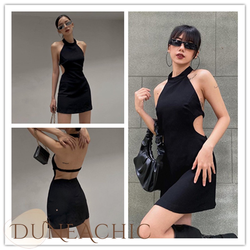 DUNEA Đầm không tay Hở Lưng Màu Trơn Quyến Rũ