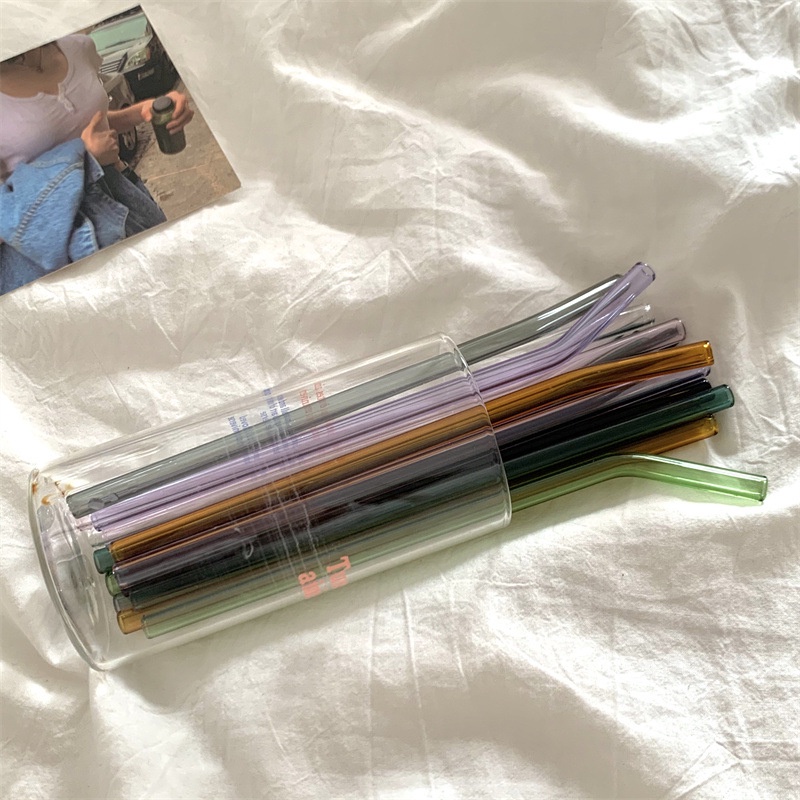 Ống hút thủy tinh Organic Daisy Decor  ống hút trà sữa thân thiện môi trường, tái sử dụng kích thước 200*8mm